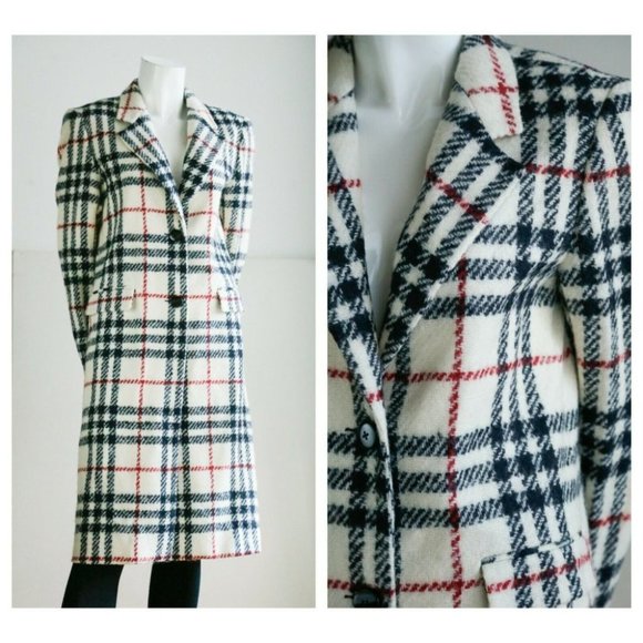 Vintage Louben Cream Black Plaid Lightweight Classic 2 Button bBlazer Coat SZ 6 - Picture 1 of 10